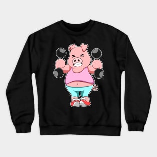 Pig at Bodybuilding with Dumbbells Crewneck Sweatshirt